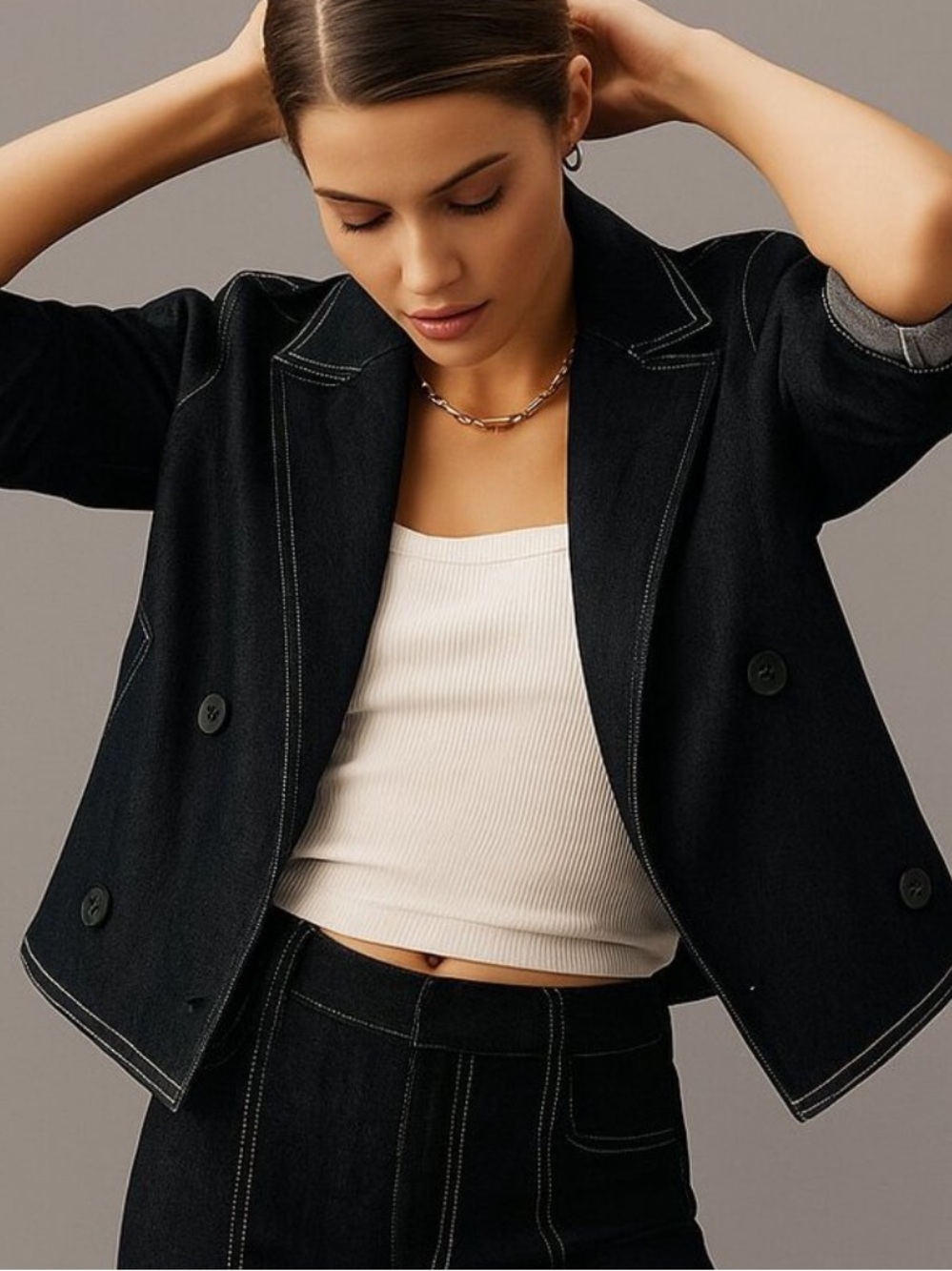 Maeve Anthropologie Boxy Rinsed Denim Blazer Cropped L Fall Transitional Piece